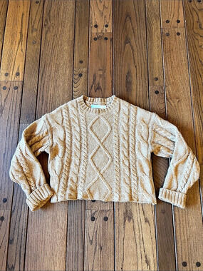 Rachel Parcell Cable Knit Sweater Brown & Cream Size XS NWOT